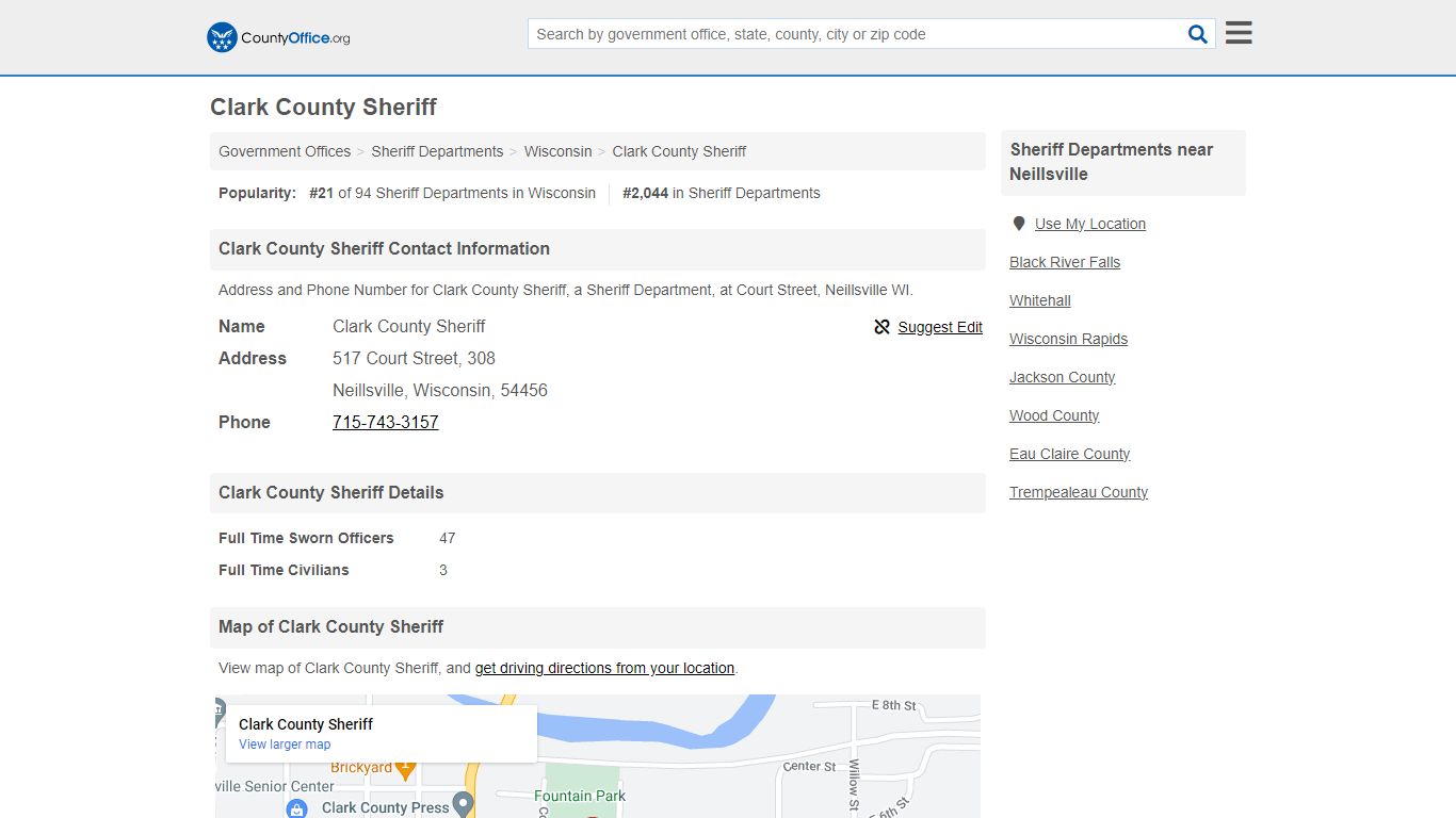 Clark County Sheriff - Neillsville, WI (Address and Phone)